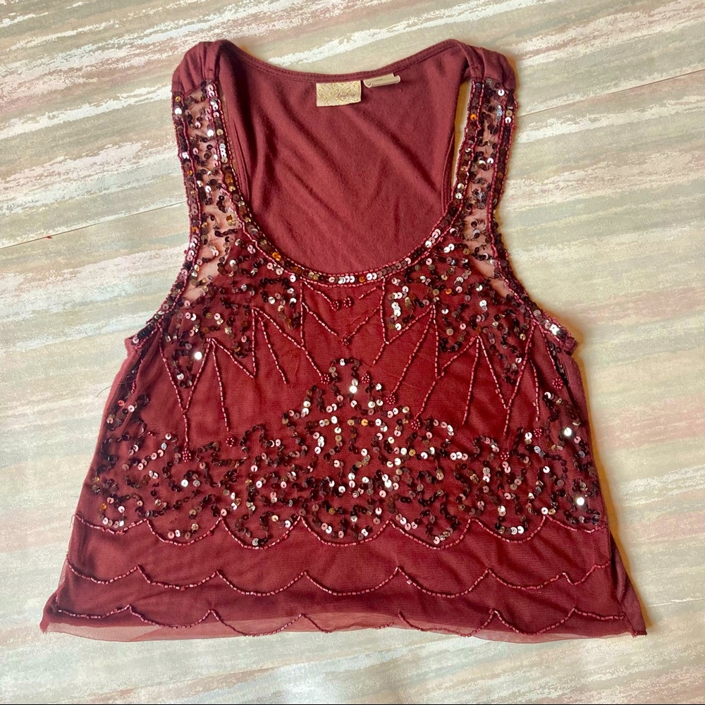 Daytrip embellished shredded cropped Burgundy Mesh lined Tank top - Small